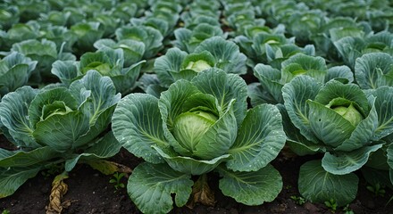 Cabbage field fresh organic vegetables agriculture farming healthy food green leaves harvest farm to table