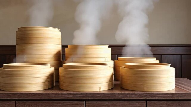 Bamboo steamers in an Asian restaurant.