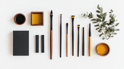 A minimalist layout of calligraphy brushes