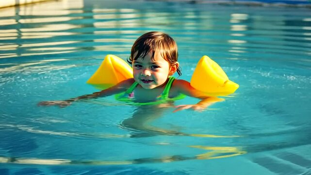 Child with armbands in the pool.