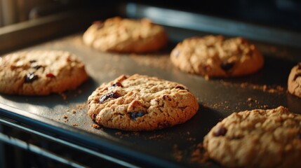 Cookies baking on sheet in oven