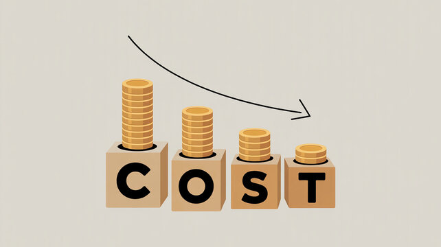 Stack of coins is shown with the word cost written on it