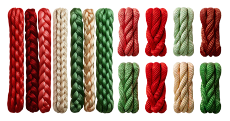 Colorful Braided Yarn Collection for Crafting and DIY Projects, Bundle Set Collection, Isolated on Transparent Background
