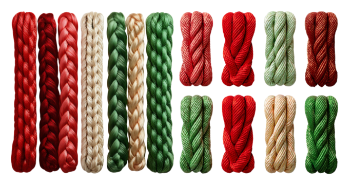 Colorful Braided Yarn Collection for Crafting and DIY Projects, Bundle Set Collection, Isolated on Transparent Background
