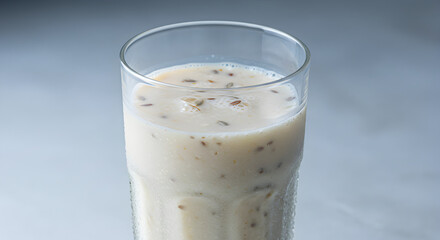 Refreshing Glass Of Healthy Homemade Protein Smoothie With Flaxseeds