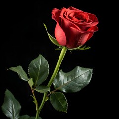 Obraz premium A red rose isolated on black background.