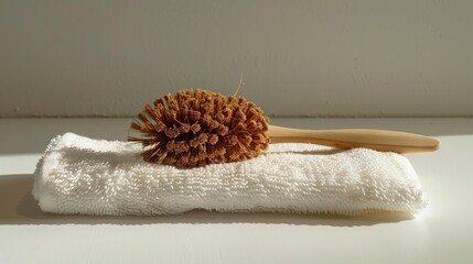 Natural wooden brush used for dry massage and lymph flow boost