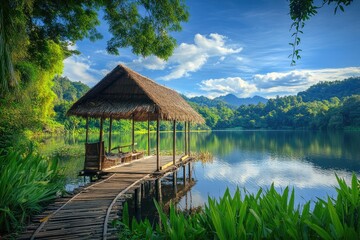Obraz premium Tranquil Lakeside Gazebo