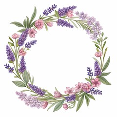 Elegant Floral Wreath with Lavender Pastel and Gold Frame