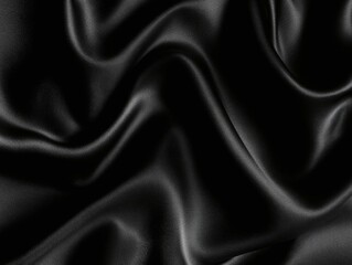 Obraz premium Black satin fabric with flowing folds and shadows creates a luxurious texture.