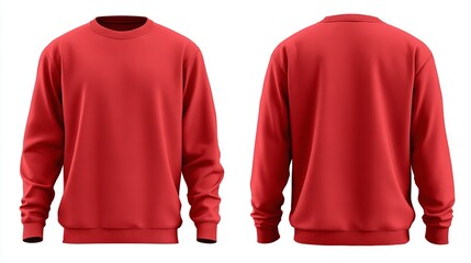 Red crewneck sweatshirt mockup front and back view template design soft warm mens style print jumper