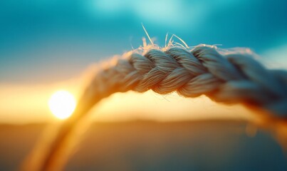 Close-up of Rope Against Sunset: Aesthetic Image with Warm Tones and Blue Sky