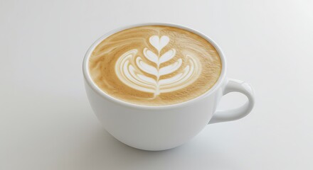 High-Resolution Image of Classic Flat White Latte Featuring Silky Milk Foam in Clean White Cup on Seamless White Backdrop under Soft Natural Light