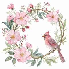 Elegant Floral Wreath with Pink Pastel and Gold Frame
