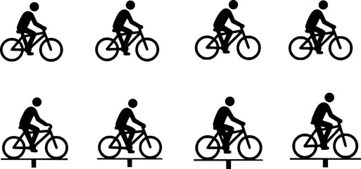 vector set of Man on bicycle icon, The man ride bicycle icon, bicycle icon, Bike. Bicycle vector icon. Concept of cycling. Go in for isolated bicycle lanes with a white background