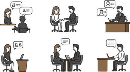 vector set of Job Interview Icon – Two People in Discussion Inside Interview Room Symbolizing Hiring and Career Opportunity, Interview Icon, job interview glyph icon