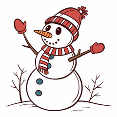 Creative Snowman Vector Illustration | Beautiful and Festive Winter Character Design for Christmas, Holiday Cards, and Seasonal Decorations

