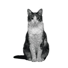 cat  with halftone stipple effect, for grunge punk y2k collage design. Vector illustration in stipple halftone