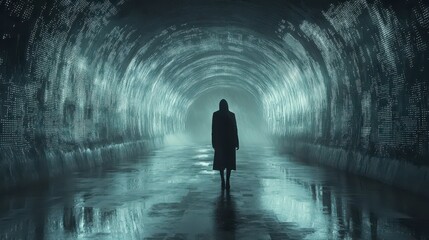 Figure walking into a tunnel