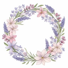 Elegant Floral Wreath with Lavender Pastel and Gold Frame