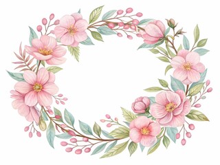Elegant Floral Wreath with Pink Pastel and Gold Frame