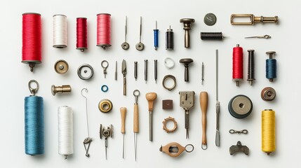 A clean layout of small sewing machine accessories