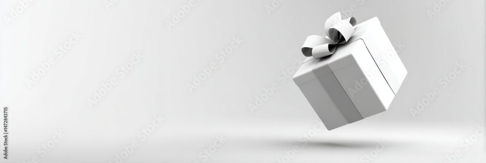 Aufkleber floating 3d gift box with a minimal white background creating a sense of surprise and celebration in