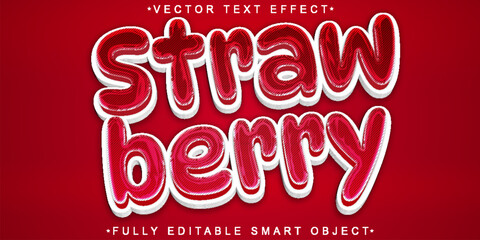 Cartoon Red Strawberry Vector Fully Editable Smart Object Text Effect