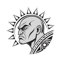 Stylized Tribal-Inspired Angry Face Vector in Two Color