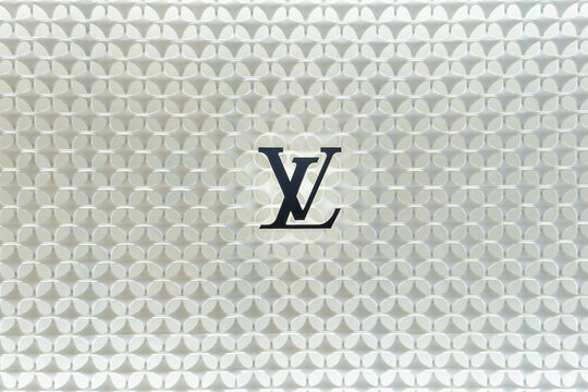 Bangkok, Thailand - March 19, 2025: Louis Vuitton logo on modern white geometric wall with luxury and minimalistic aesthetic in shopping mall in Bangkok city. Luxury brand through simplicity