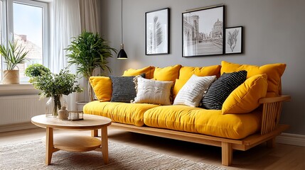 Mustard sofa brightens modern living room