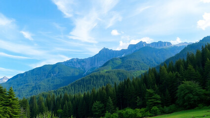 Fototapeta premium Collage of beautiful landscape with mountains forest and river in summer