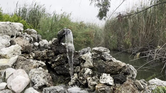 Fountain on a rock in nature