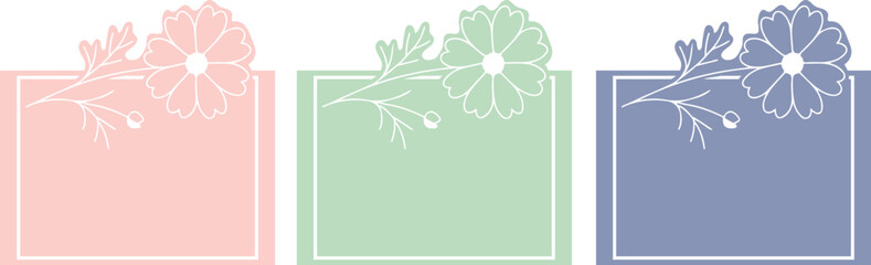 set of rectangular poster or postcard templates on a floral theme, namely with daisies in line art style
