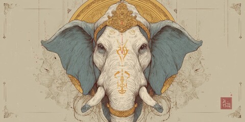 Detailed illustration of an ornate elephant head.
