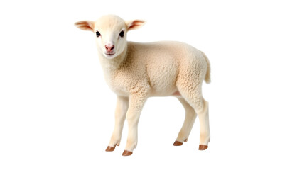 Fototapeta premium Young Sheep Gazing at Camera on Clear Transparent Background