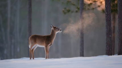  Misty antlered deer in forest