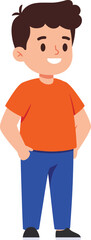 Boy standing smiling casual clothes orange shirt and blue pants cartoon character vector illustration 