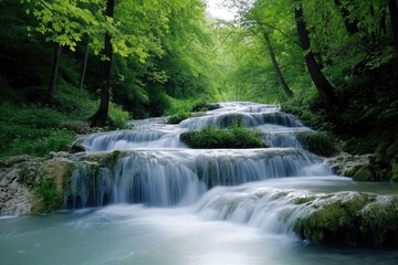 Fototapeta premium Cascading Waterfall in Lush Forest (9)