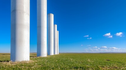 White Columns in a Field Under a Blue Sky