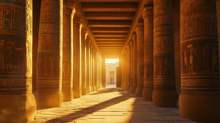 Ancient egyptian temple columns sunlight golden hour architecture art god stone ruins image travel