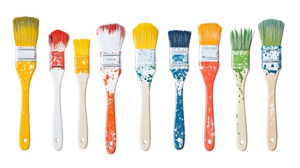 Assorted colorful used artistic paintbrushes art supplies for painting projects and creative home decor ideas