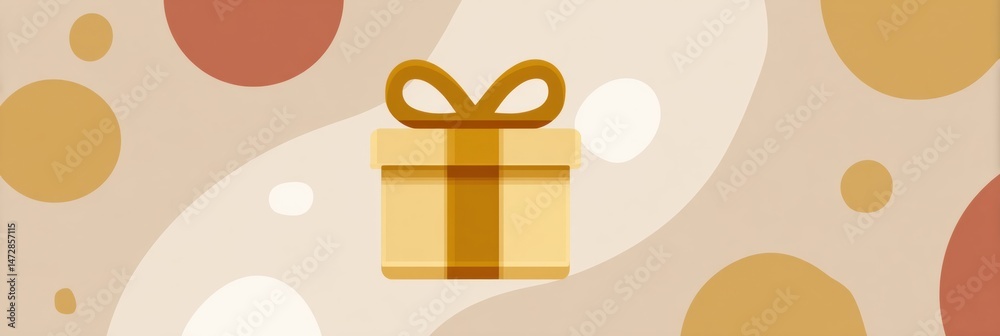 Poster minimalist icon of a gift box against an abstract background with organic shapes in soft hues