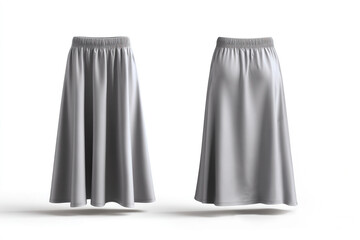 Stylish grey bamboo A-line skirt with elastic waist and flared hem