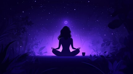In a meditative pose, an individual sits surrounded by calming things, such as plants