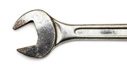 Close up of a silver wrench tool for tightening loosening bolts nuts repair maintenance equipment work metal