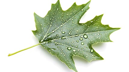 Green maple leaf with water droplets close up nature photography for wallpaper and background images stock photo