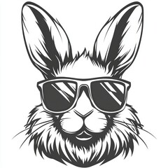 Obraz premium The depiction of a rabbit in a minimalist style includes bold, black outlines, oversized sunglasses, and a cheeky expression