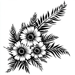 The corner is adorned with an elegant design featuring a black floral motif of intertwined leaves and petals