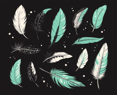 The arrangement of black feather silhouettes on a gray background results in a simple yet elegant pattern that is visually appealing